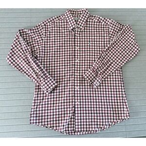 Southern Tide Mens Classic Fit Gingham Button Down Shirt Burgundy White Large